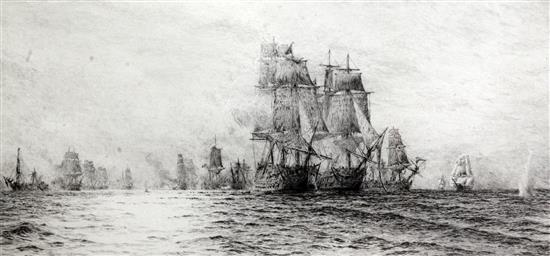 William Lionel Wyllie (1851-1931) The Battle of Trafalgar, 7 x 15in.